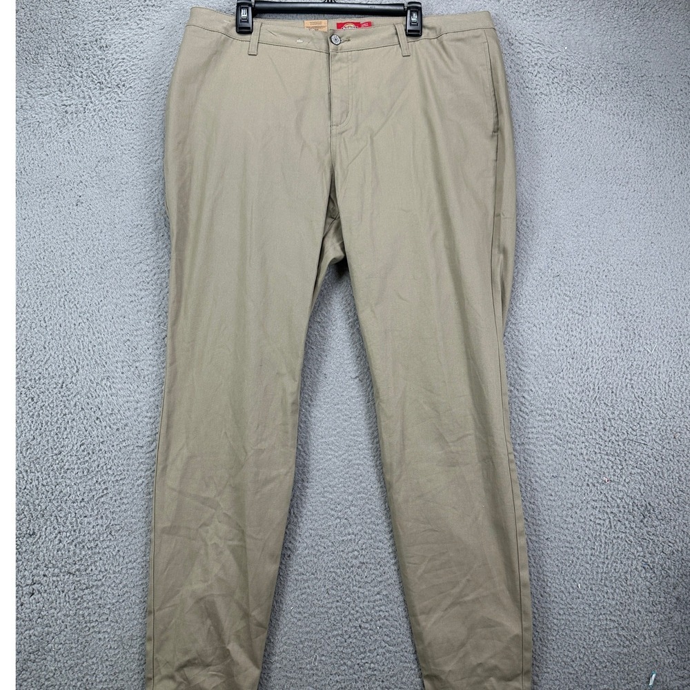 Dickies Womens Skinny Pants 18 Tan Khakis Perfect Fit Mid Rise Flat Front NEW
